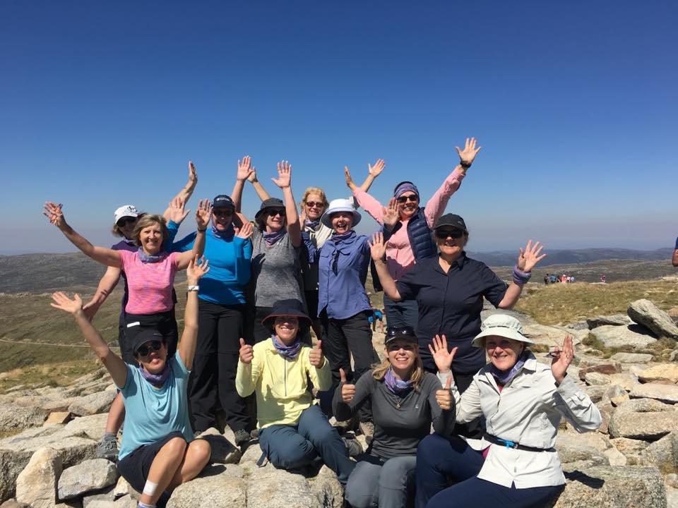 The Women's Fitness Adventures C.R.E.W atop the summit of Mt Kosciusko, Australia's highest peak.