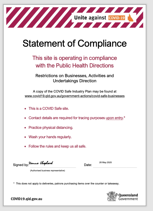 Statement of Covid Compliance