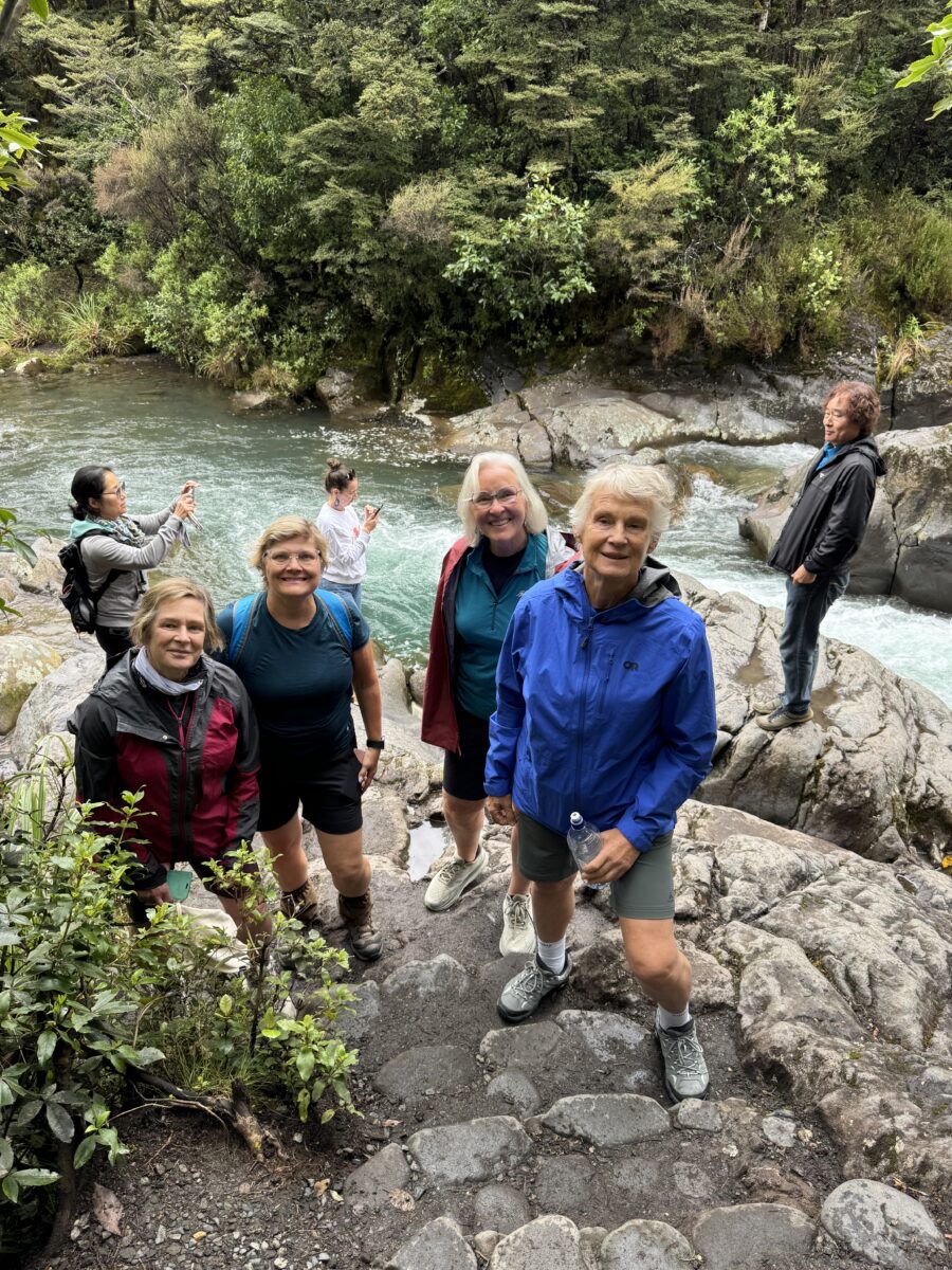 Women's Fitness Adventures hiking at New Zealand waterfall