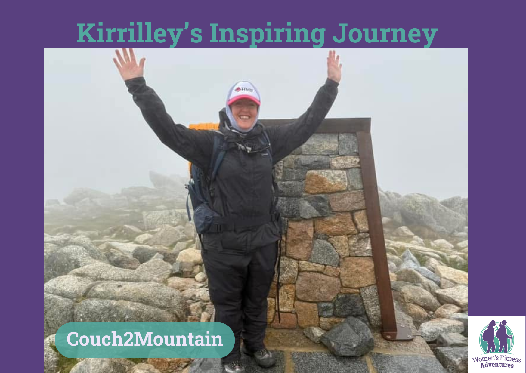 Kirrilley celebrating the summit of the Couch to Mountain journey