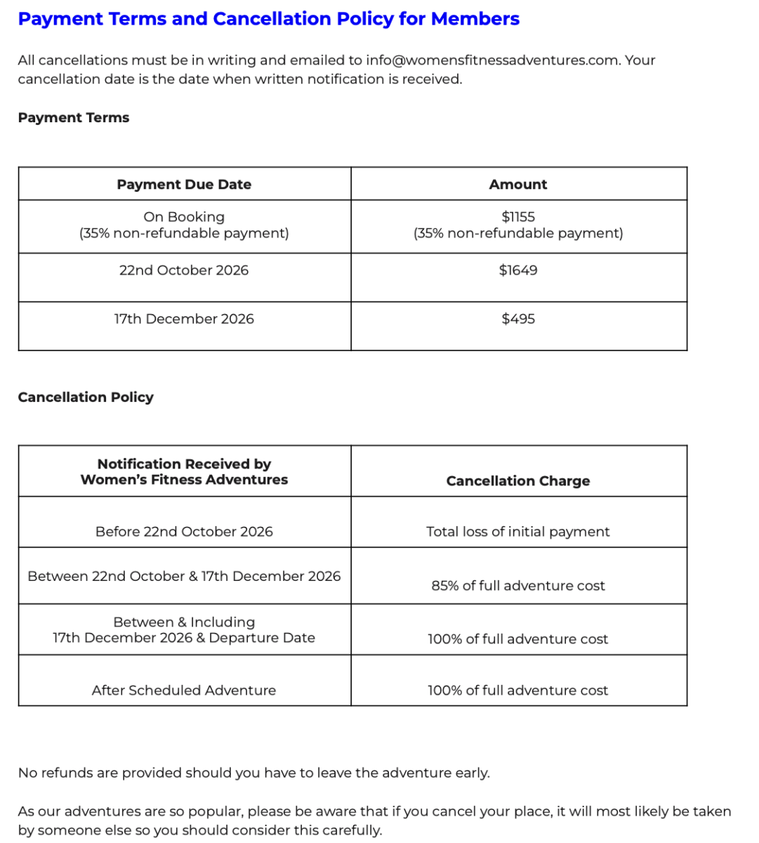 Booking terms and conditions